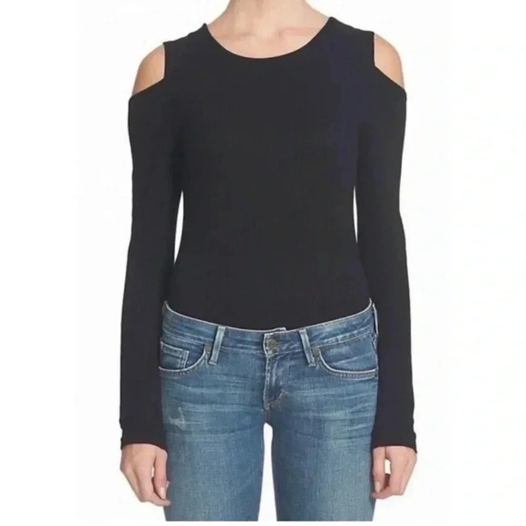1.State ribbed cold shoulder NWT polyester/spandex rich black size Large - Picture 1 of 7